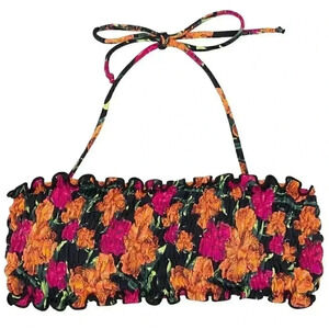 Floral Scrunch Bandeau Swimsuit Top Size Small Halter‎ Bikini Beach Summer Top